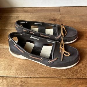 CROCS Wrap Loafers Chocolate Brown Leather Tie